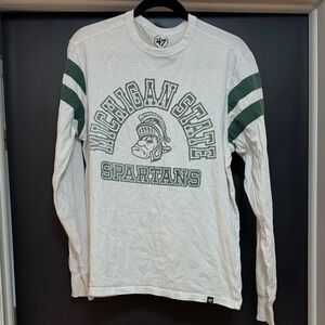 47 Brand White and Green Michigan State Spartans Long Sleeve Shirt